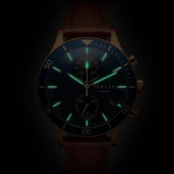 Aeris | Brązowo-miedziany zegarek chronograf z niebieską tarczą