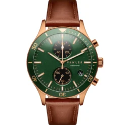 Aeris | Brązowo-miedziany zegarek chronograf z zieloną tarczą