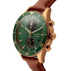 Aeris | Brązowo-miedziany zegarek chronograf z zieloną tarczą