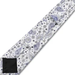 Biało-niebieski jedwabny krawat we wzór paisley | 8 cm