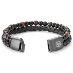 Bransoletka ze skóry i czerwonego tygrysiego oka Icon