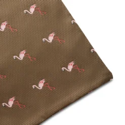 Brązowa dwustronna poszetka w różowe flamingi