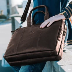 Brązowa skórzana torba na laptopa Montreal