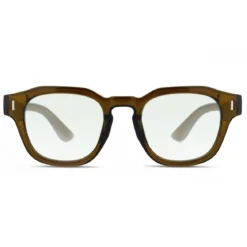 Brązowe geometryczne okulary przeciwsłoneczne gradient typu horn rimmed