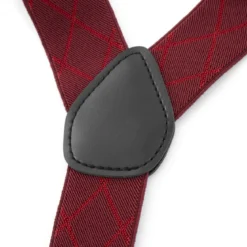 Burgundowe szelki w diamenty
