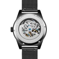 Caron | Czarny zegarek ze stali nierdzewnej z widocznym mechanizmem