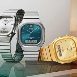 Casio Vintage AQ-240E-7AEF Srebrny zegarek analogowo-cyfrowy z kopertą z żywicy