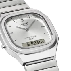 Casio Vintage AQ-240E-7AEF Srebrny zegarek analogowo-cyfrowy z kopertą z żywicy