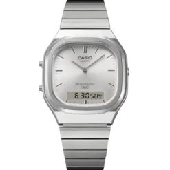 Casio Vintage AQ-240E-7AEF Srebrny zegarek analogowo-cyfrowy z kopertą z żywicy