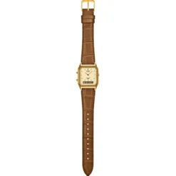 Casio Vintage AQ-230EGL-9AEF Zegarek Ana-Digi w złotym odcieniu z paskiem z żywicy i skóry