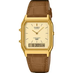 Casio Vintage AQ-230EGL-9AEF Zegarek Ana-Digi w złotym odcieniu z paskiem z żywicy i skóry