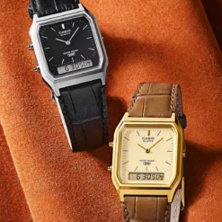 Casio Vintage AQ-230EL-1AEF Zegarek Ana-Digi w srebrnym odcieniu z paskiem z żywicy i skóry