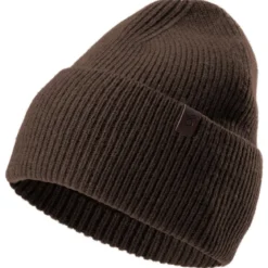 Ciemnobrązowa czapka beanie z wełny z recyklingu z mankietem
