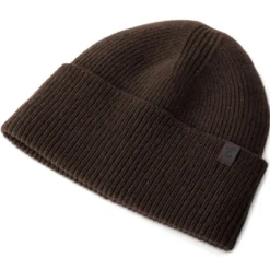 Ciemnobrązowa czapka beanie z wełny z recyklingu z mankietem