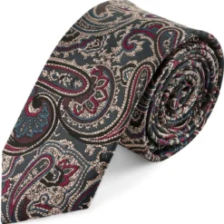 Ciemnoniebieski i ciemnozielony jedwabny krawat we wzór paisley | 6 cm