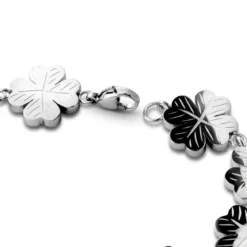 Clover | 15 mm bransoletka z koniczyną ze stali nierdzewnej w srebrnym kolorze