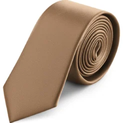 6 cm piaskowy wąski krawat satynowy