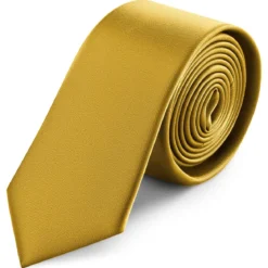 6 cm złocisto-brązowy wąski krawat satynowy