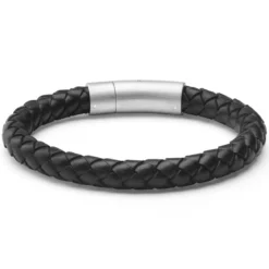 Collins | 8 mm czarna pleciona bransoletka skórzana