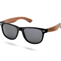 Czarne polaryzacyjne okulary przeciwsłoneczne retro z drewnianymi zausznikami