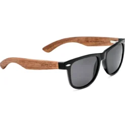 Czarne polaryzacyjne okulary przeciwsłoneczne retro z drewnianymi zausznikami
