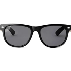 Czarne polaryzacyjne okulary przeciwsłoneczne retro z drewnianymi zausznikami