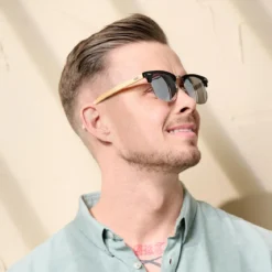 Czarno-przydymiane bambusowe okulary przeciwsłoneczne żyłki