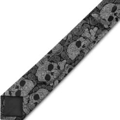 Czarno-szary jedwabny krawat z czaszkami we wzór paisley | 6 cm