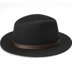 Czarny kapelusz fedora z płaskim rondem Flavio Moda