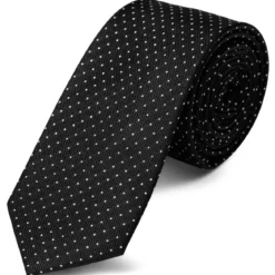 Czarny krawat jedwabny w kropki 6 cm