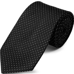 Czarny krawat jedwabny w kropki 8 cm