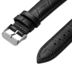 Czarny 18 mm skórzany pasek do zegarka z tłoczonym wzorem krokodyla ze srebrzystą klamrą - szybki w zmianie