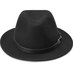 Czarny wełniany kapelusz fedora z płaskim rondem Flavio Moda