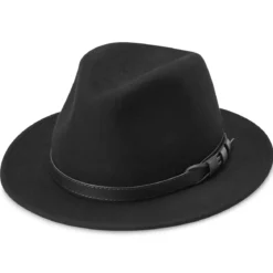 Czarny wełniany kapelusz fedora z płaskim rondem Flavio Moda