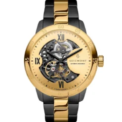 Dante II | Czarno-złocisty zegarek z widocznym mechanizmem