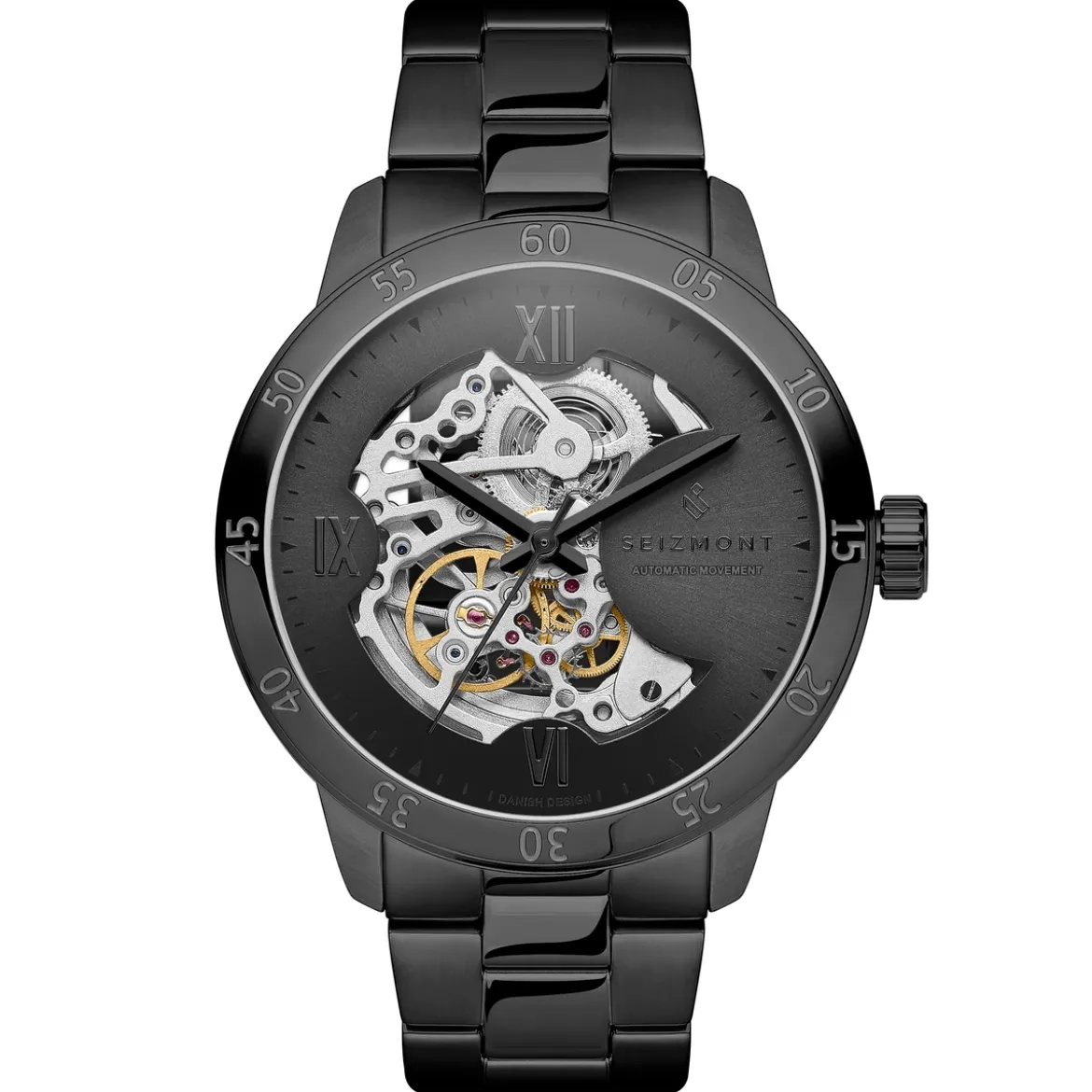 Dante II | Czarny zegarek z widocznym mechanizmem