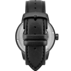 Dante II | Czarny zegarek z widocznym mechanizmem z paskiem skórzanym