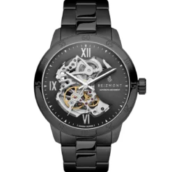 Dante II | Czarny zegarek z widocznym srebrzystym mechanizmem