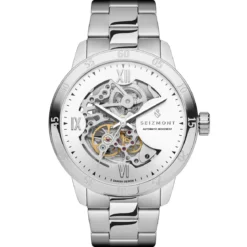 Dante II | Srebrzysty zegarek z widocznym mechanizmem