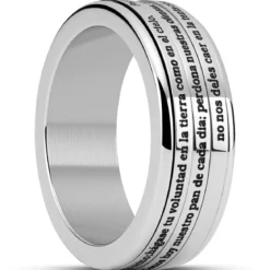 Enthumema | 8 mm srebrzysty pierścionek antystresowy fidget ze stali nierdzewnej z modlitwą Ojcze nasz po hiszpańsku