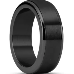 Enthumema | 8 mm szczotkowany czarny pierścionek antystresowy fidget ze staIi nierdzewnej
