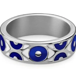 Evil Eye | 7 mm ciemnoniebieski pierścionek ze stali nierdzewnej