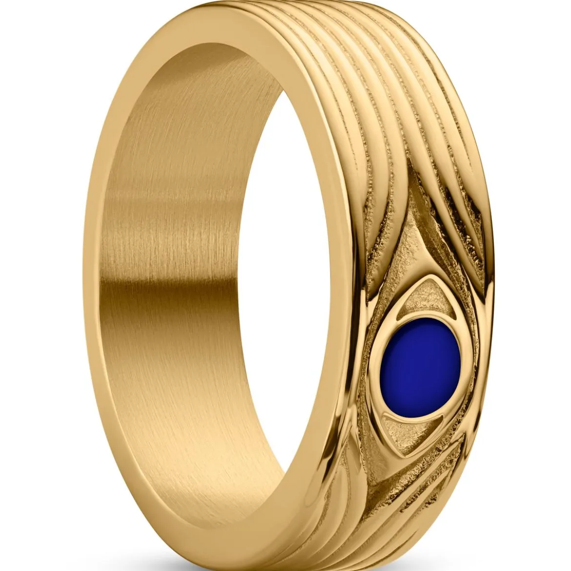 Evil Eye | 7 mm złocisty pierścionek ze stali nierdzewnej