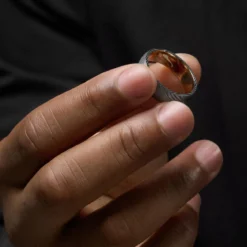 Fortis | 7 mm pierścionek ze stali damasceńskiej i rdzawego tytanu