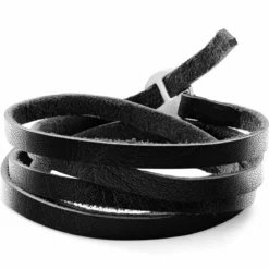 Gladius | Czarna bransoletka owijana ze skóry bydlęcej full grain