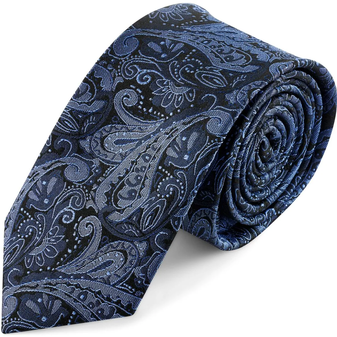 Granatowo-jasnoniebieski jedwabny krawat we wzór paisley | 6 cm