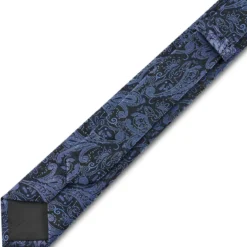Granatowo-jasnoniebieski jedwabny krawat we wzór paisley | 6 cm
