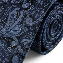 Granatowo-jasnoniebieski jedwabny krawat we wzór paisley | 8cm