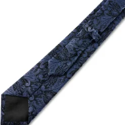 Granatowo-jasnoniebieski jedwabny krawat we wzór paisley | 8cm