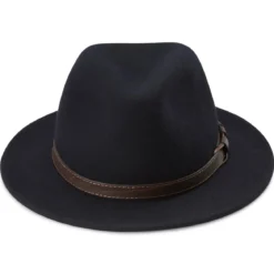 Granatowy kapelusz fedora z płaskim rondem Flavio Moda